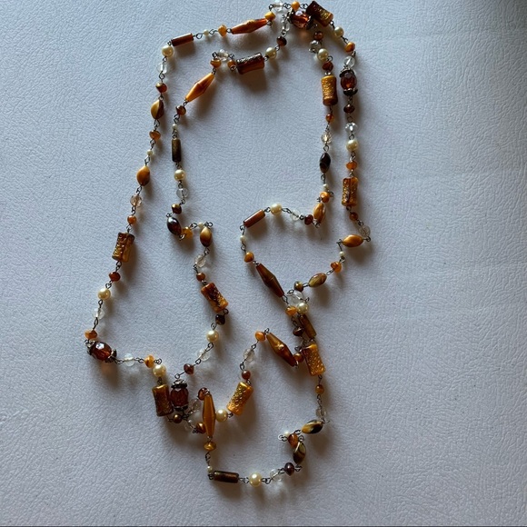 Golden Bead & Pearl Link Necklace - Picture 2 of 3